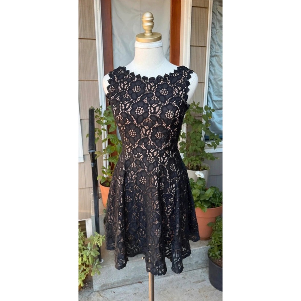 City Studio Womens Floral Lace Fit and Flare Cocktail Dress Black Nude Size 5
